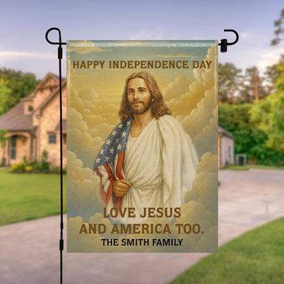 Happy Independence Day, Love Jesus And America Too, Jesus And American Flag