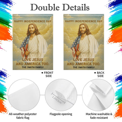 Happy Independence Day, Love Jesus And America Too, Jesus And American Flag