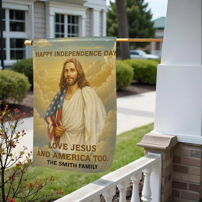 Happy Independence Day, Love Jesus And America Too, Jesus And American Flag