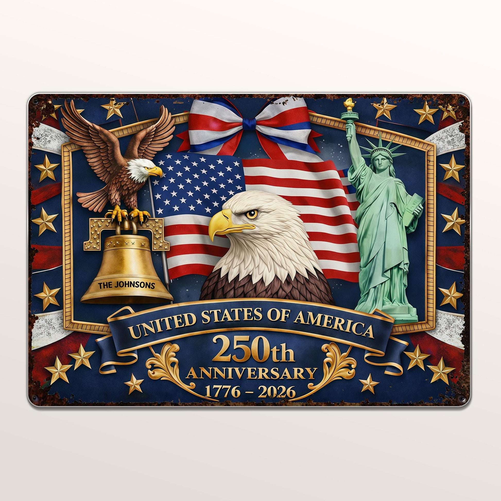 United States Of America Anniversary Bald Eagle Flag And Statue Of Liberty