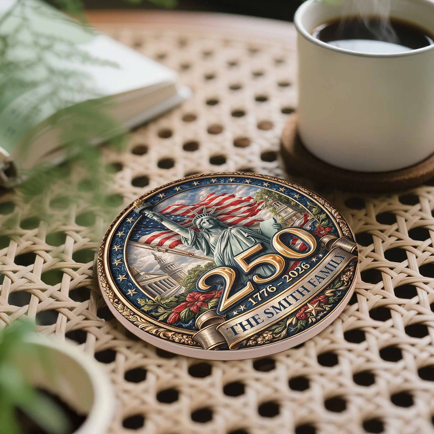 The Family Statue Of Liberty With American Flag And Stars