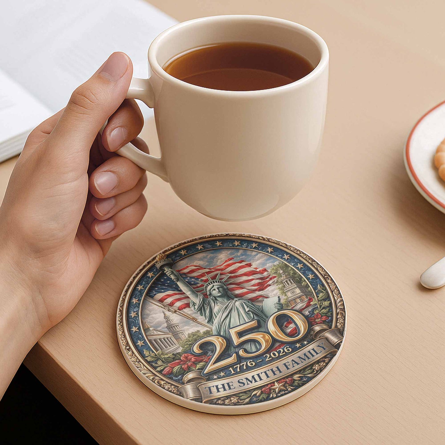 The Family Statue Of Liberty With American Flag And Stars