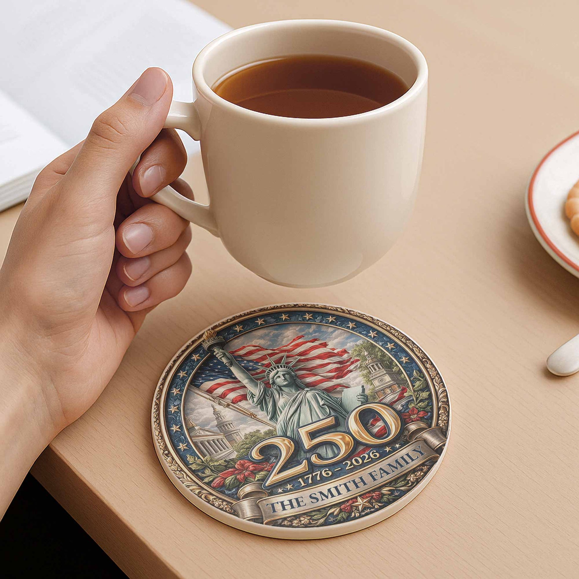 The Family Statue Of Liberty With American Flag And Stars
