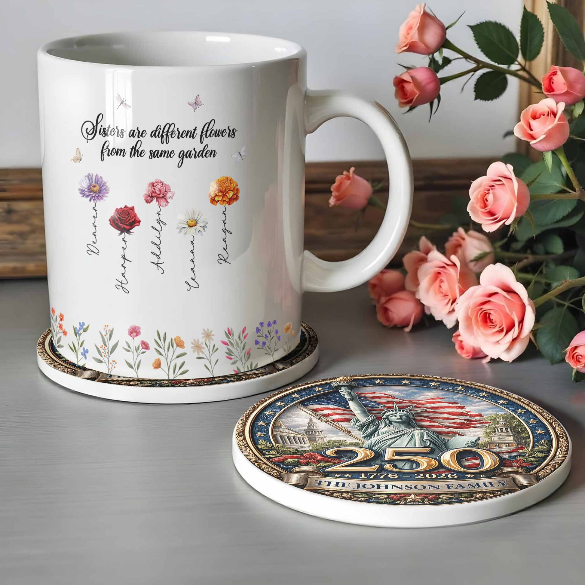 The Family Statue Of Liberty With American Flag And Stars