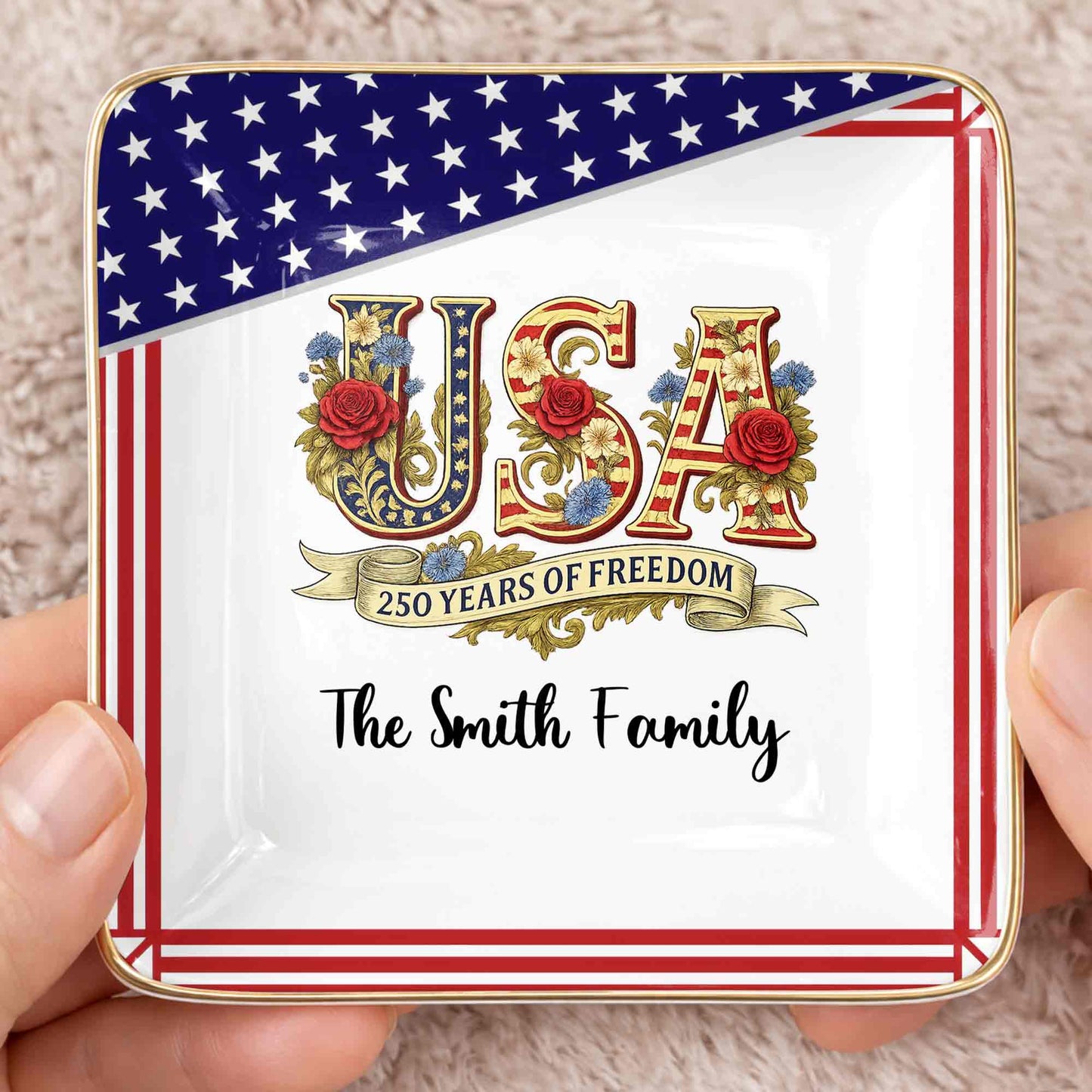 250 Years Of Freedom With Flag And Flowers