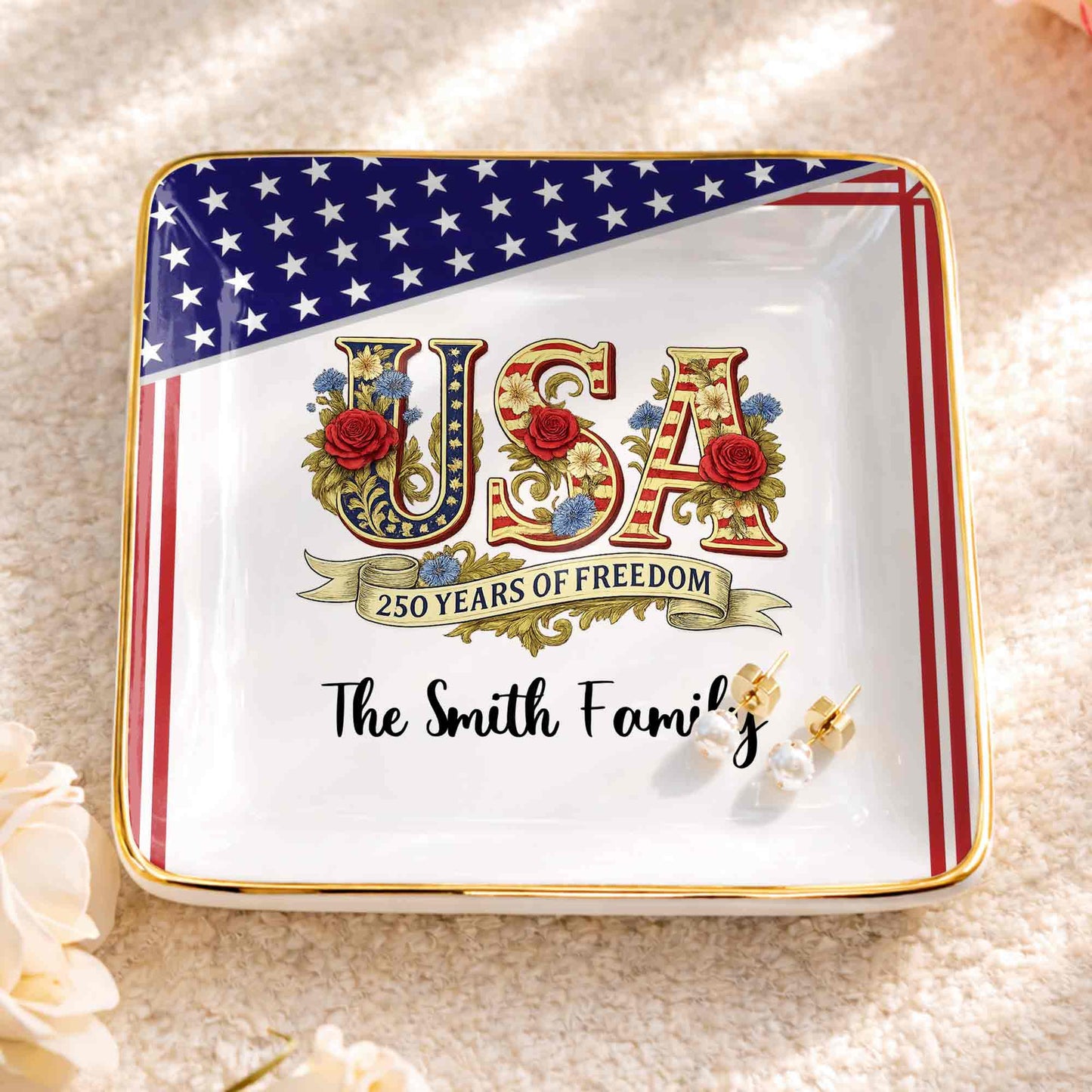 250 Years Of Freedom With Flag And Flowers