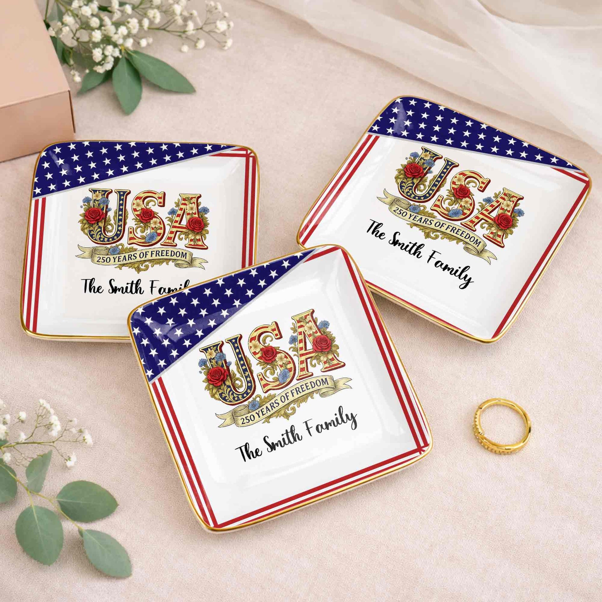 250 Years Of Freedom With Flag And Flowers