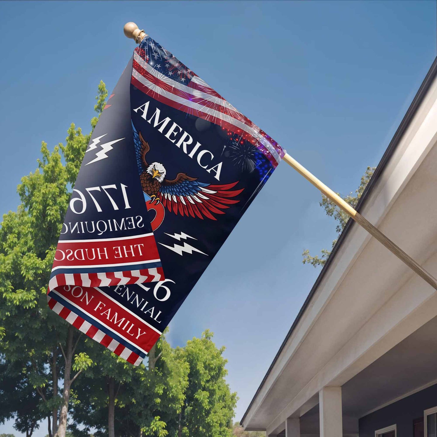 Celebrate The Spirit Of America With Eagle And Fireworks Flag