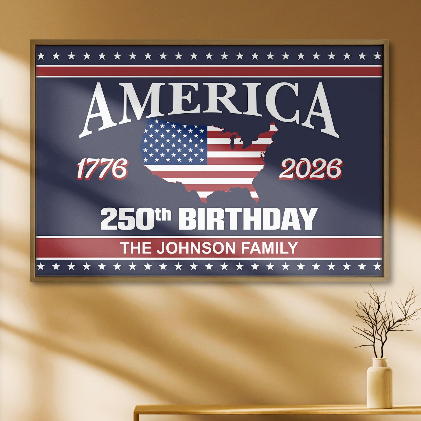 America 1776, 2026, 250th Birthday With American Flag and Map