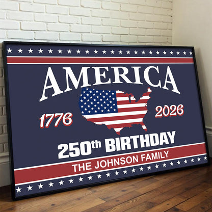 America 1776, 2026, 250th Birthday With American Flag and Map