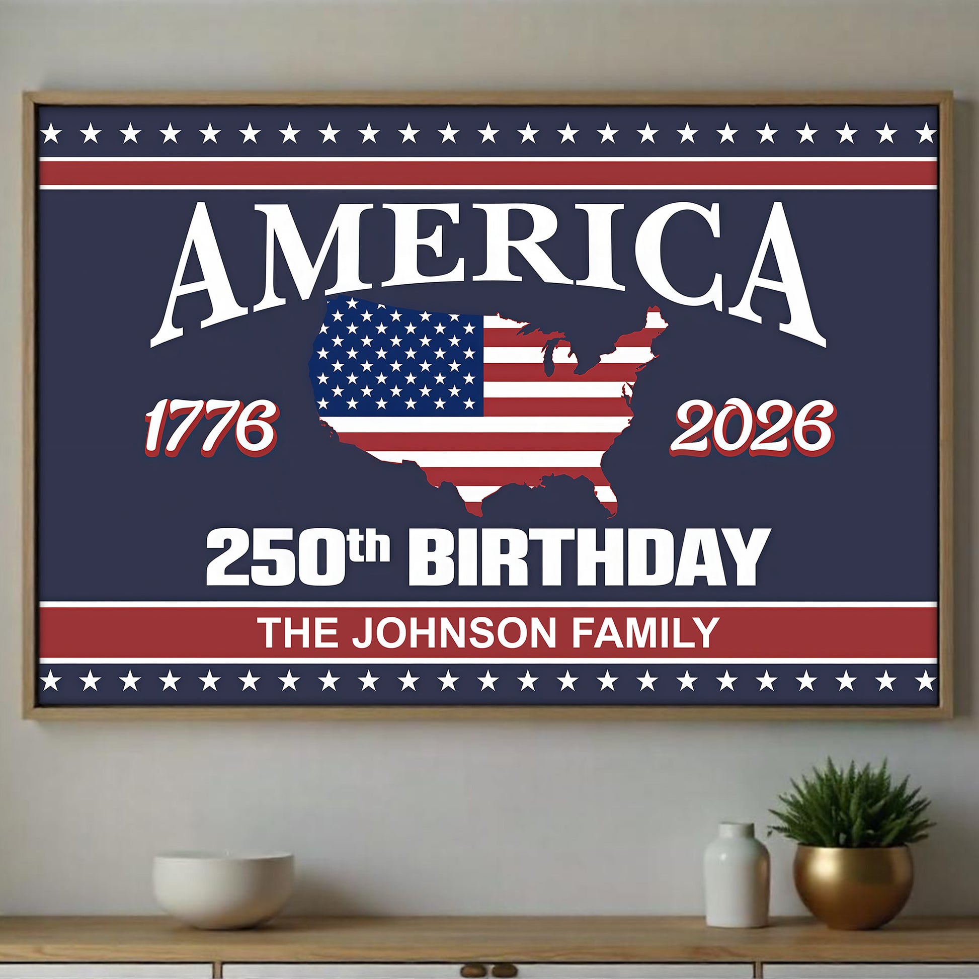 America 1776, 2026, 250th Birthday With American Flag and Map