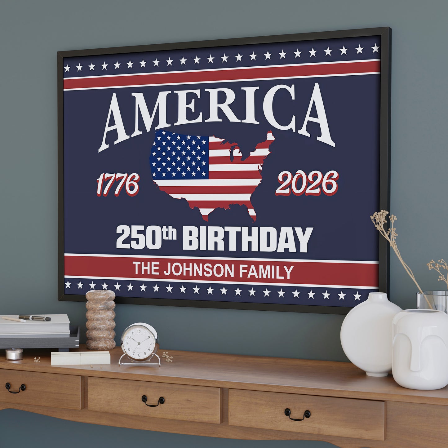 America 1776, 2026, 250th Birthday With American Flag and Map