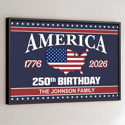 America 1776, 2026, 250th Birthday With American Flag and Map