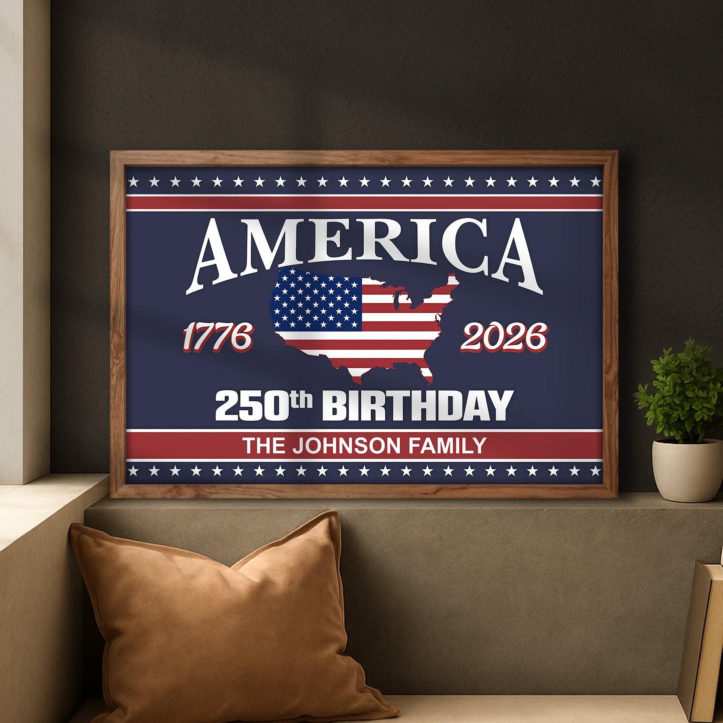 America 1776, 2026, 250th Birthday With American Flag and Map