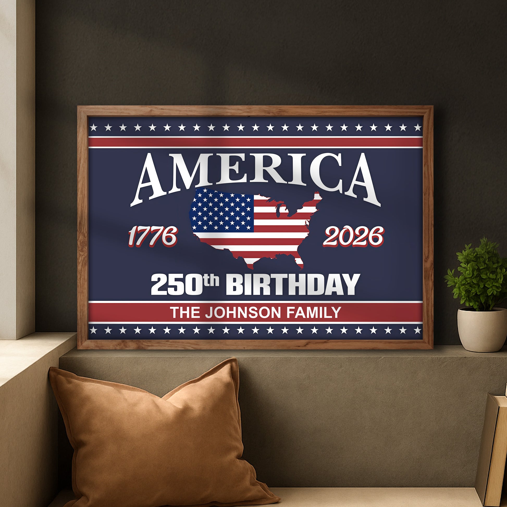 America 1776, 2026, 250th Birthday With American Flag and Map