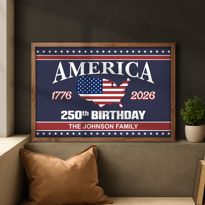 America 1776, 2026, 250th Birthday With American Flag and Map