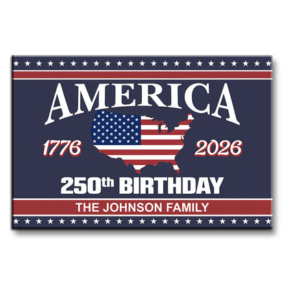 America 1776, 2026, 250th Birthday With American Flag and Map