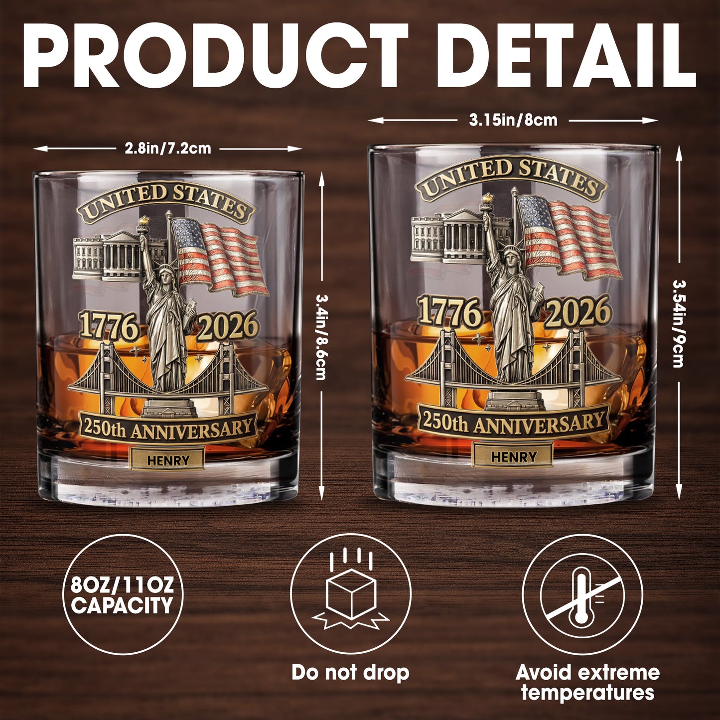 United States 250th Anniversary Whiskey Glass