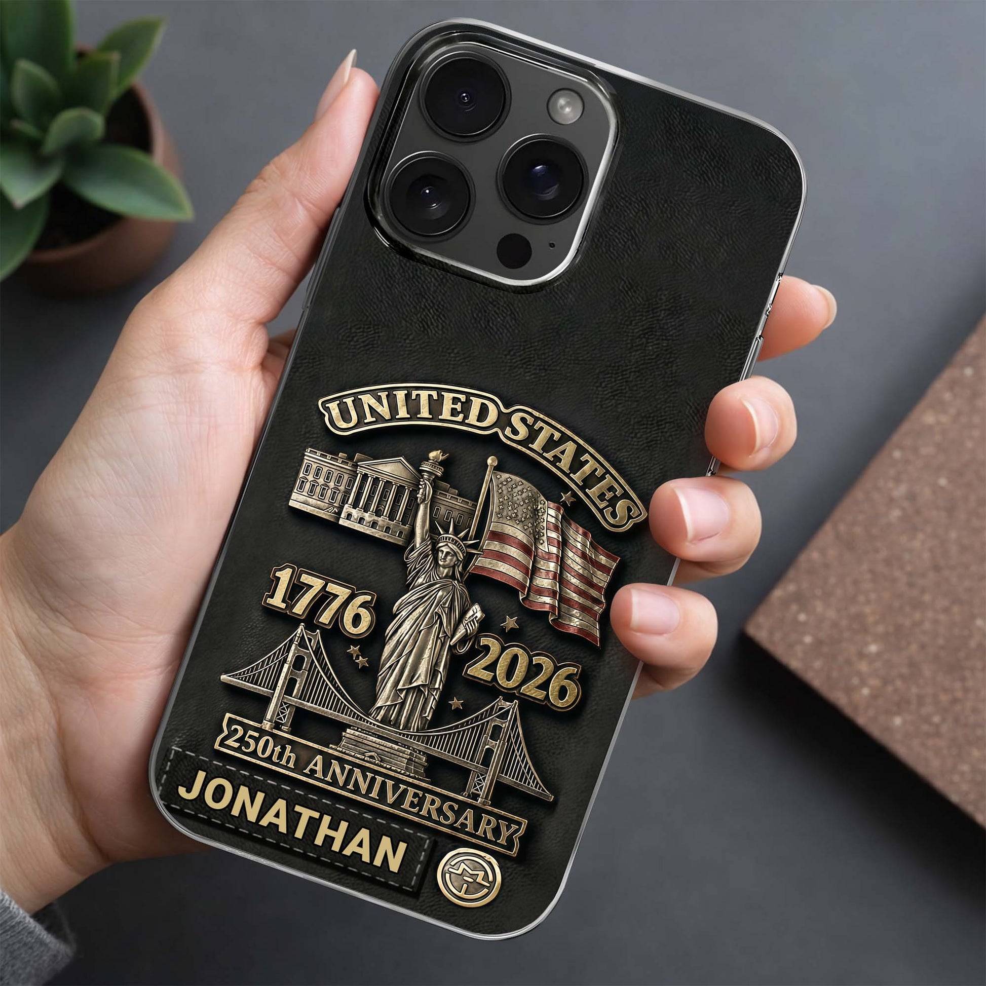 United States 250th Anniversary With Statue Of Liberty And Flag