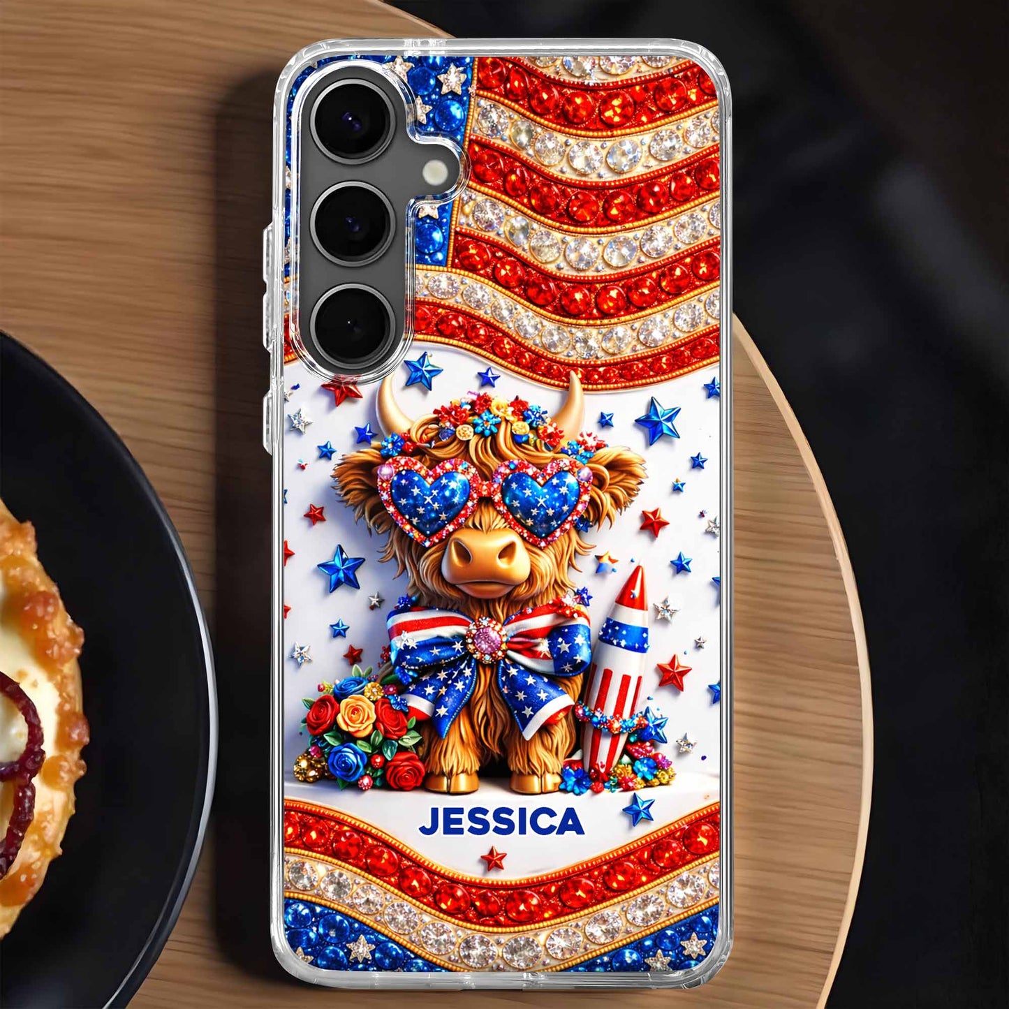 Personalized Stars And Stripes Highland Cow Phone Case