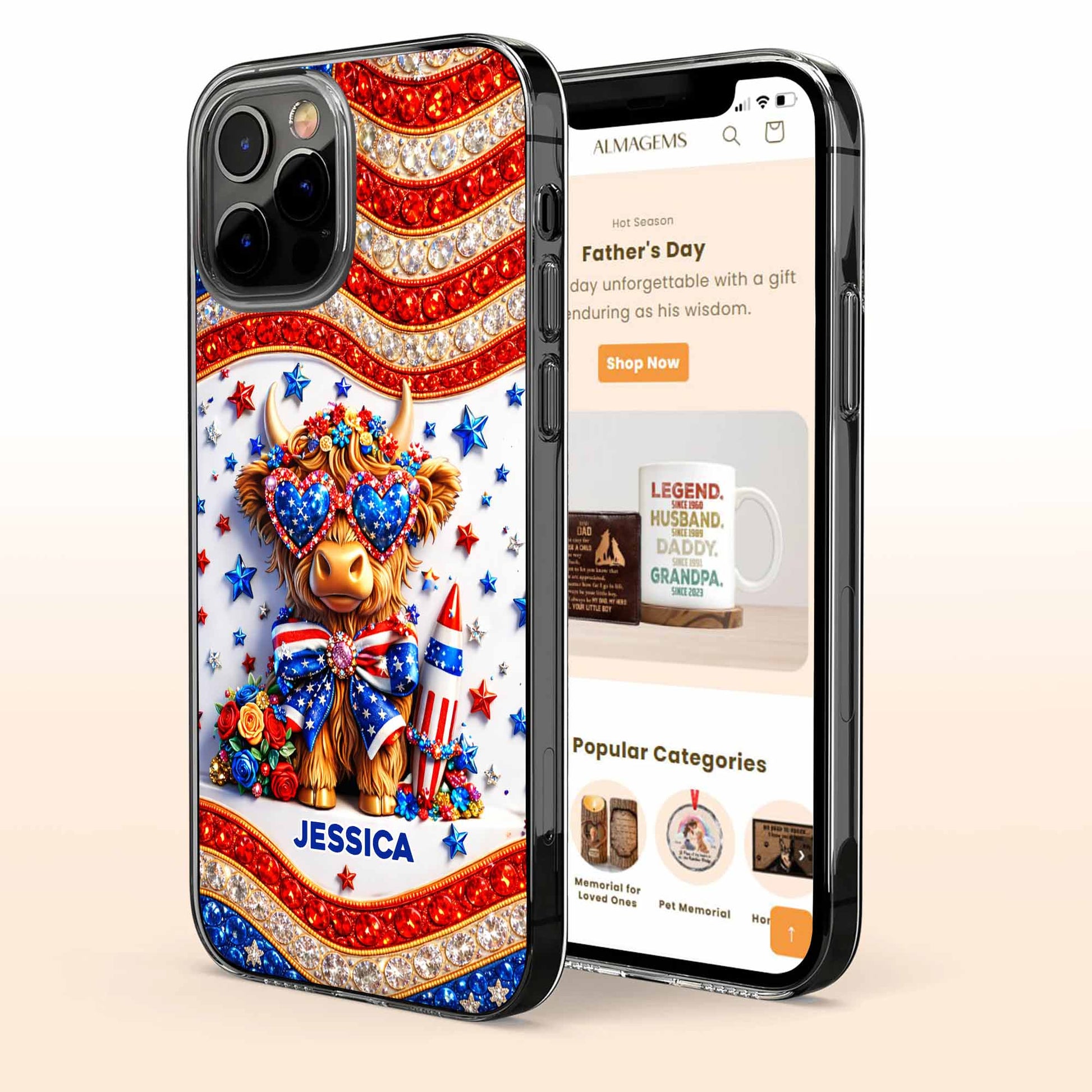 Personalized Stars And Stripes Highland Cow Phone Case, Gift For Patriotic Friends – ALMAGEMS Personalized Stars And Stripes Highland Cow Phone Case, Gift For Patriotic Friends – ALMAGEMS