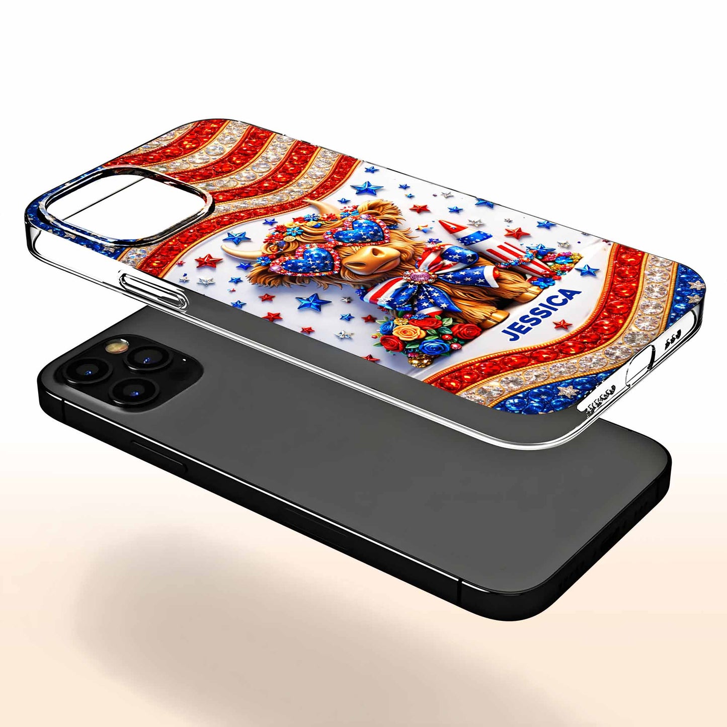 Personalized Stars And Stripes Highland Cow Phone Case