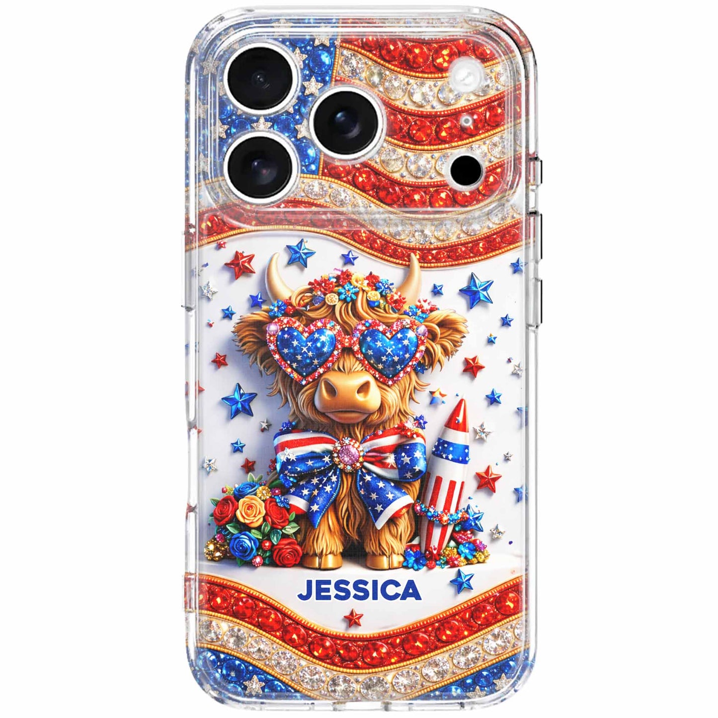 Personalized Stars And Stripes Highland Cow Phone Case