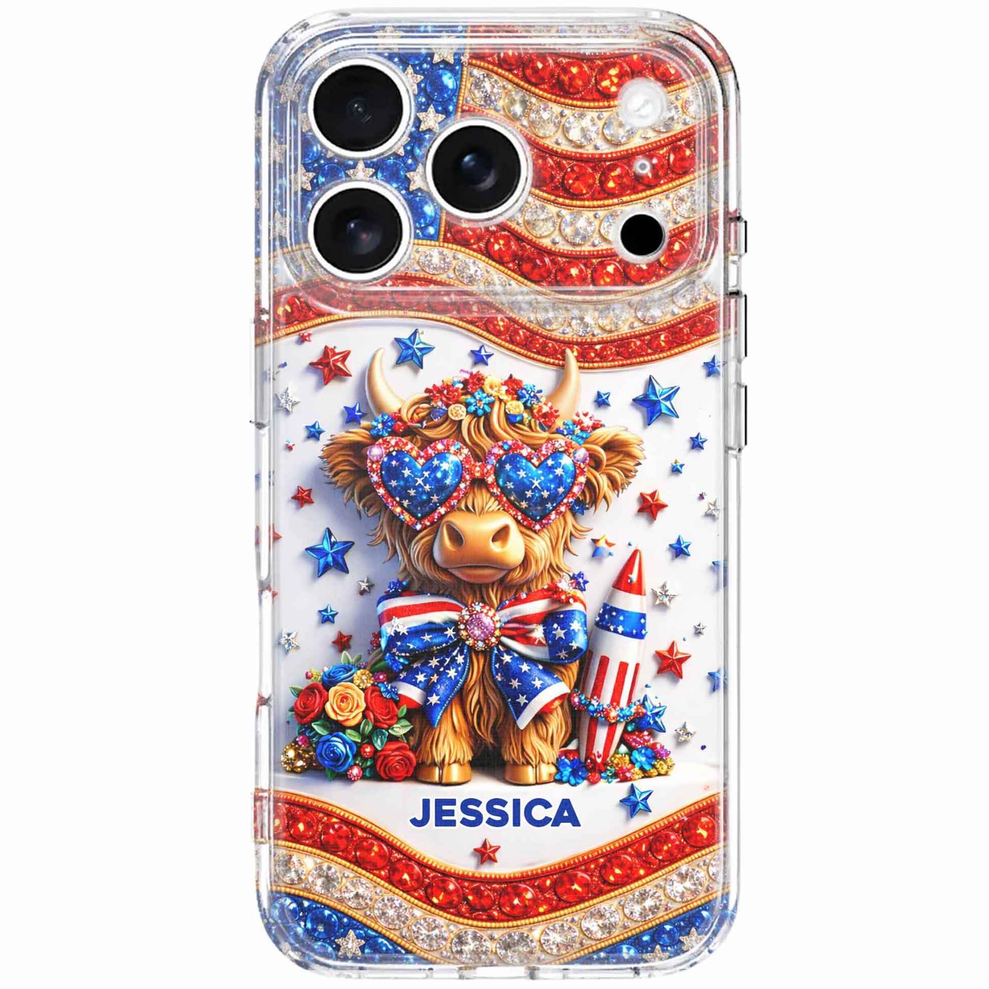 Personalized Stars And Stripes Highland Cow Phone Case