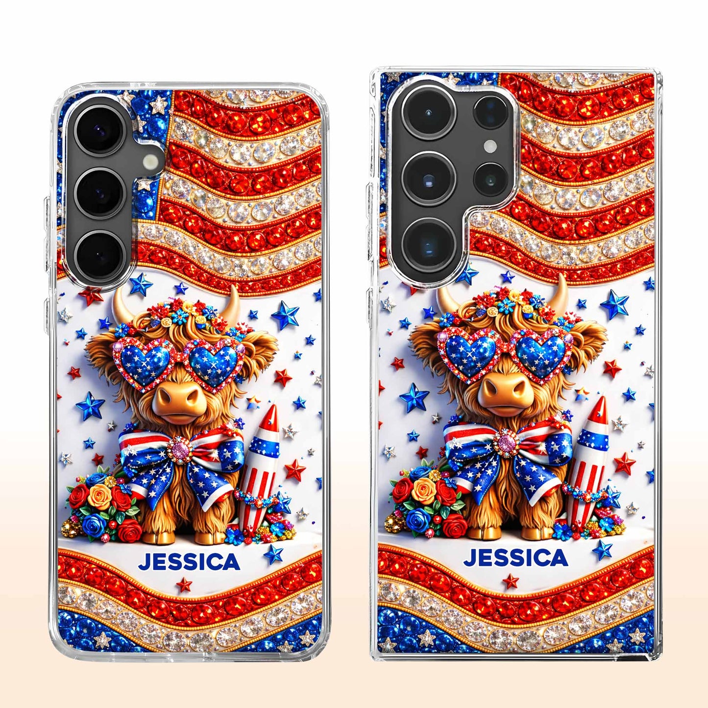 Personalized Stars And Stripes Highland Cow Phone Case