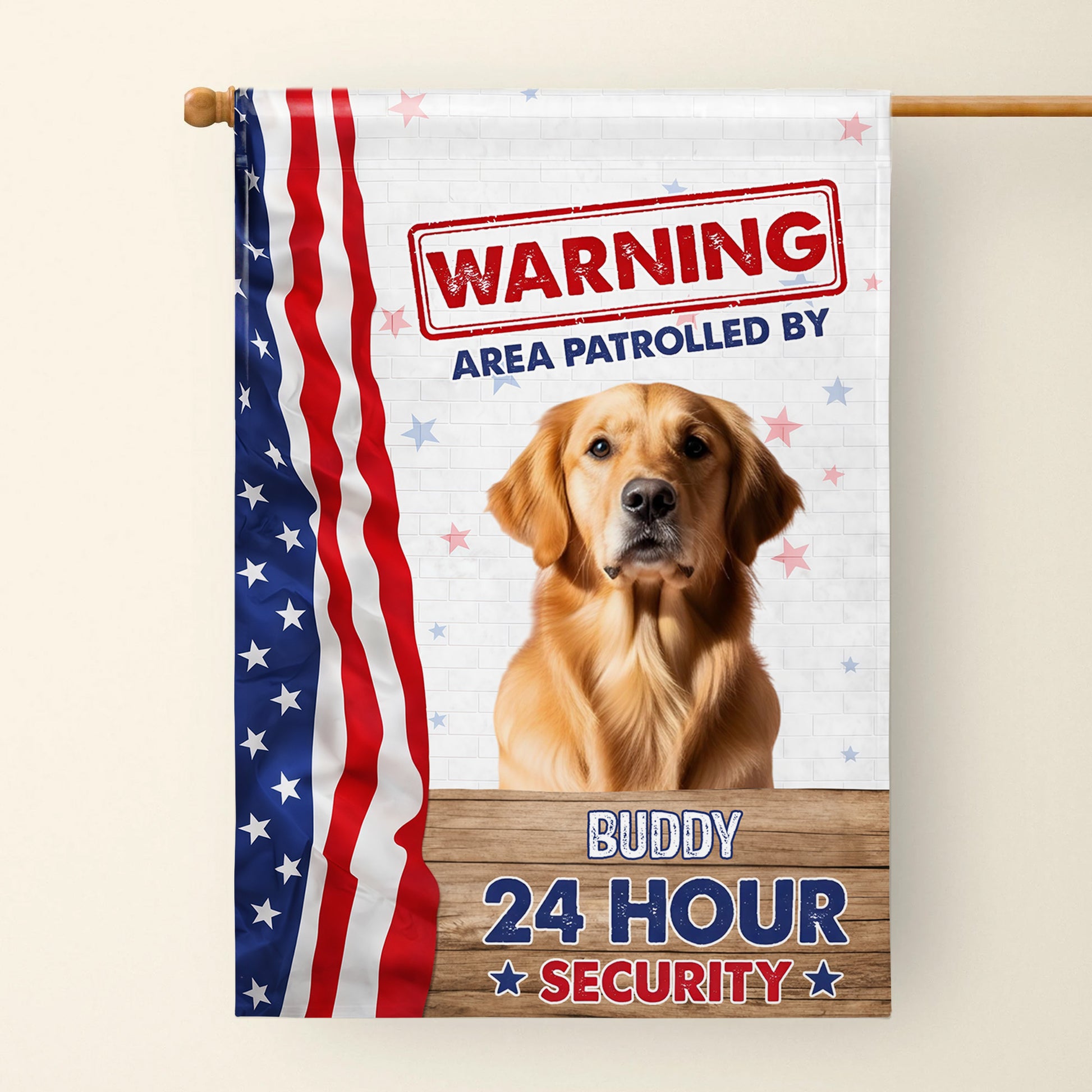 Warning Area Patrolled By 24 Hour Security Patriotic Dog