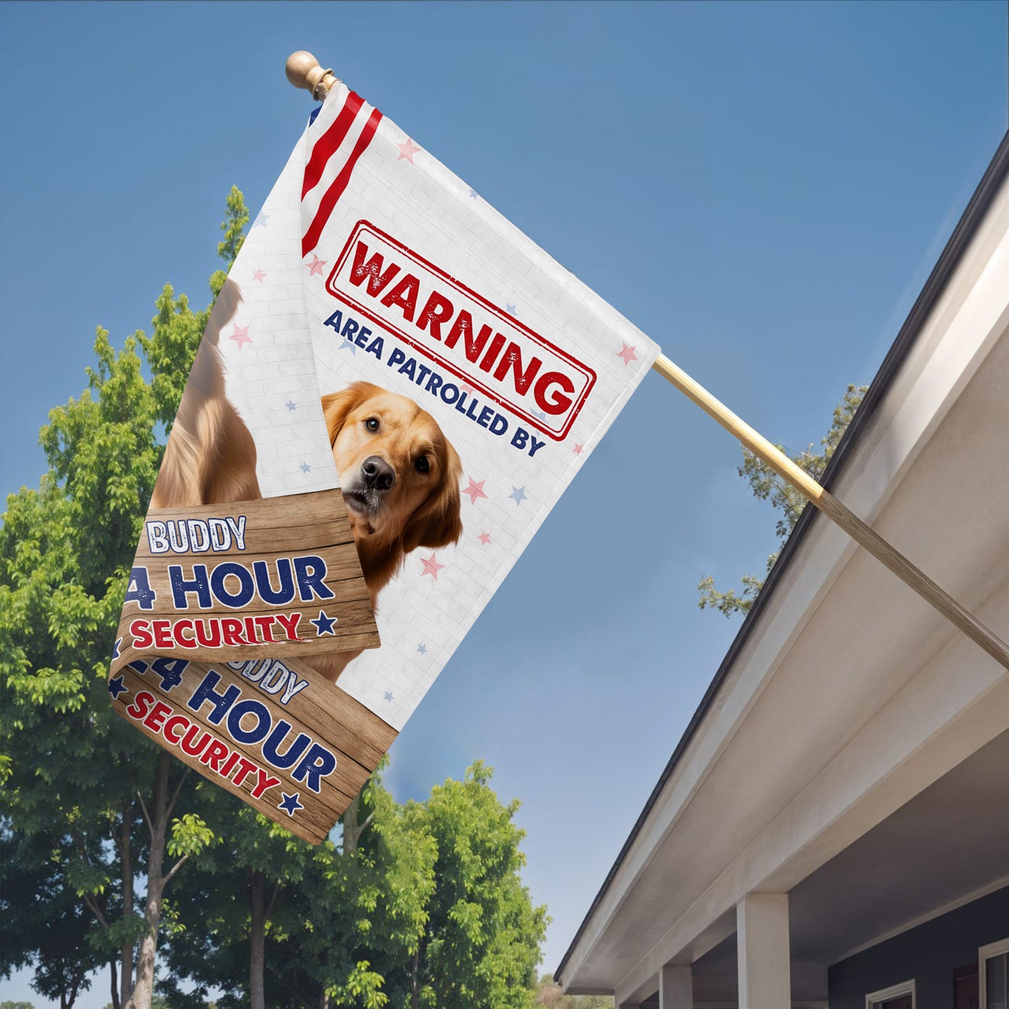 Warning Area Patrolled By 24 Hour Security Patriotic Dog