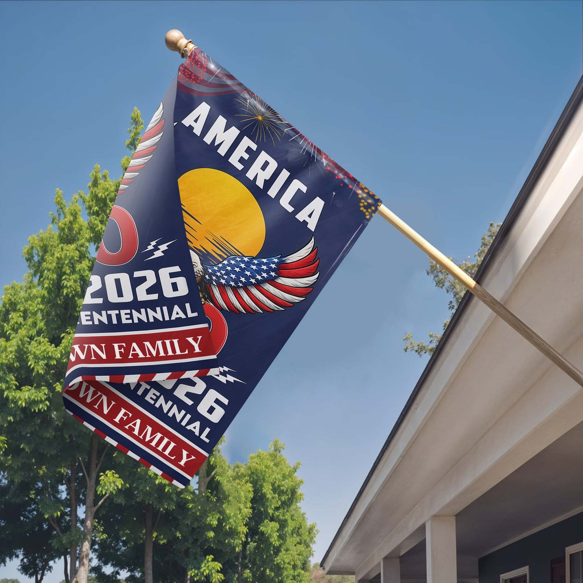 America Semiquincentennial With Bald Eagle And Flag Wings Our Family