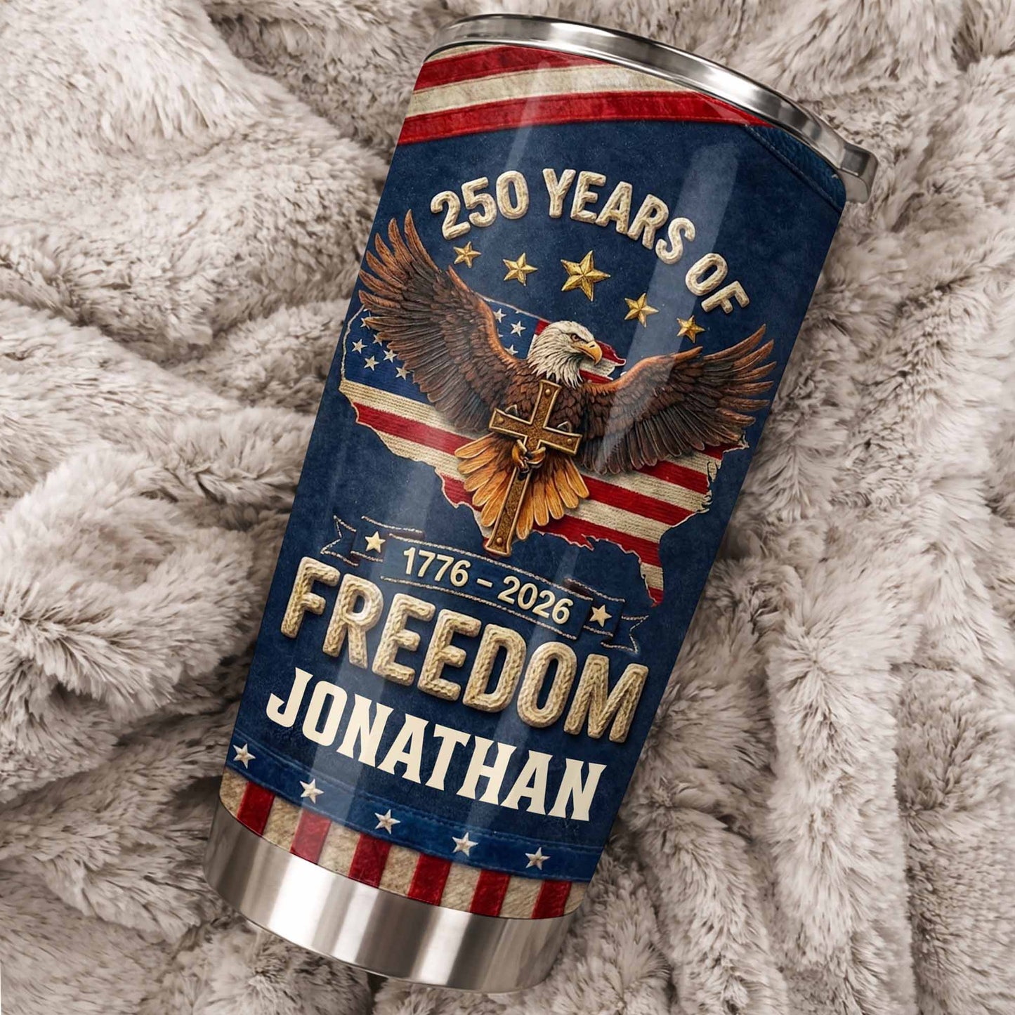 Freedom Bald Eagle Holding Cross With American Flag Map