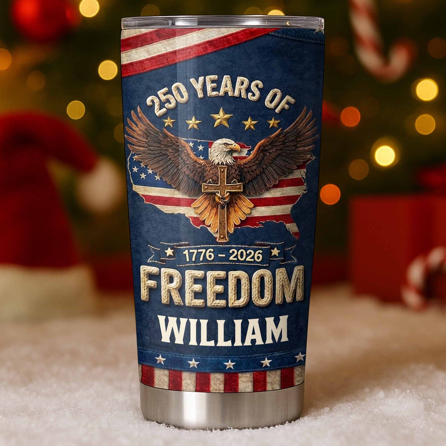 Freedom Bald Eagle Holding Cross With American Flag Map