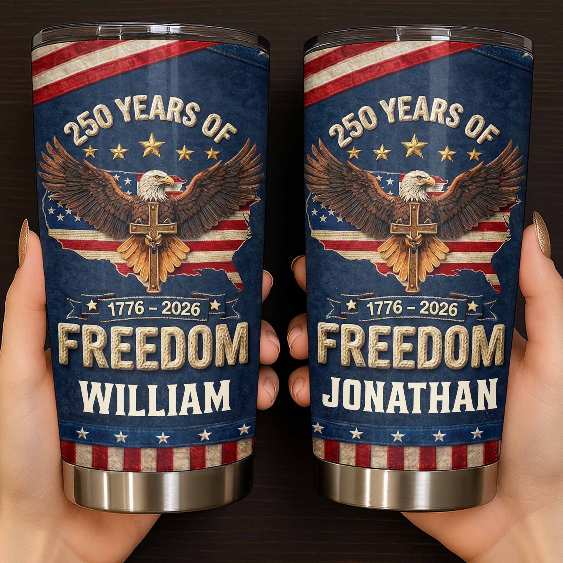 Freedom Bald Eagle Holding Cross With American Flag Map