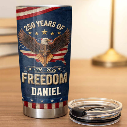 Freedom Bald Eagle Holding Cross With American Flag Map