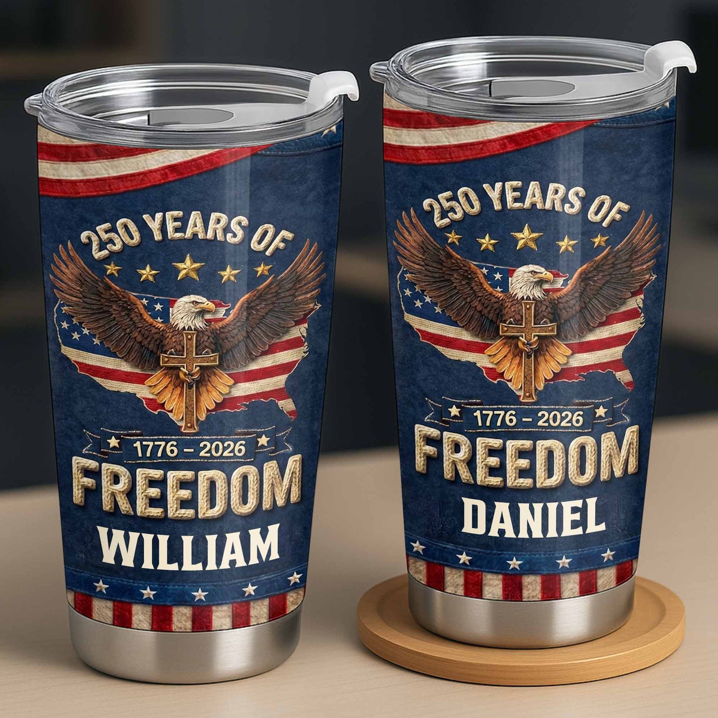 Freedom Bald Eagle Holding Cross With American Flag Map