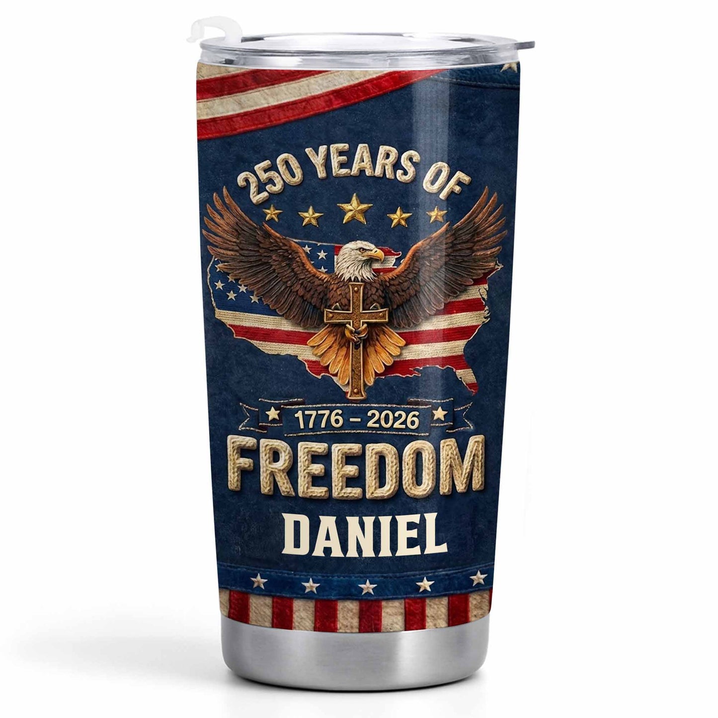 Freedom Bald Eagle Holding Cross With American Flag Map