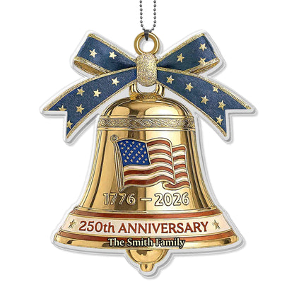 Anniversary Our Family Golden Bell With American Flag And Stars