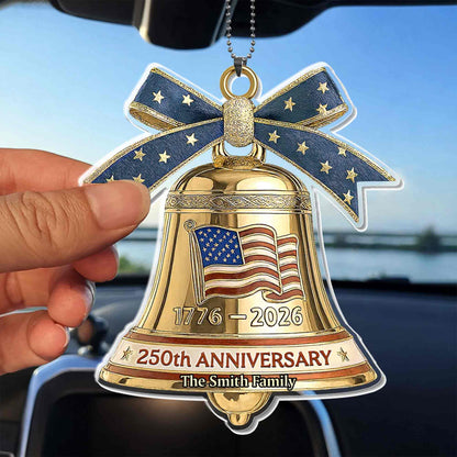 Anniversary Our Family Golden Bell With American Flag And Stars