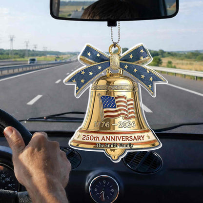 Anniversary Our Family Golden Bell With American Flag And Stars