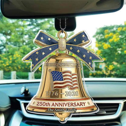 Anniversary Our Family Golden Bell With American Flag And Stars