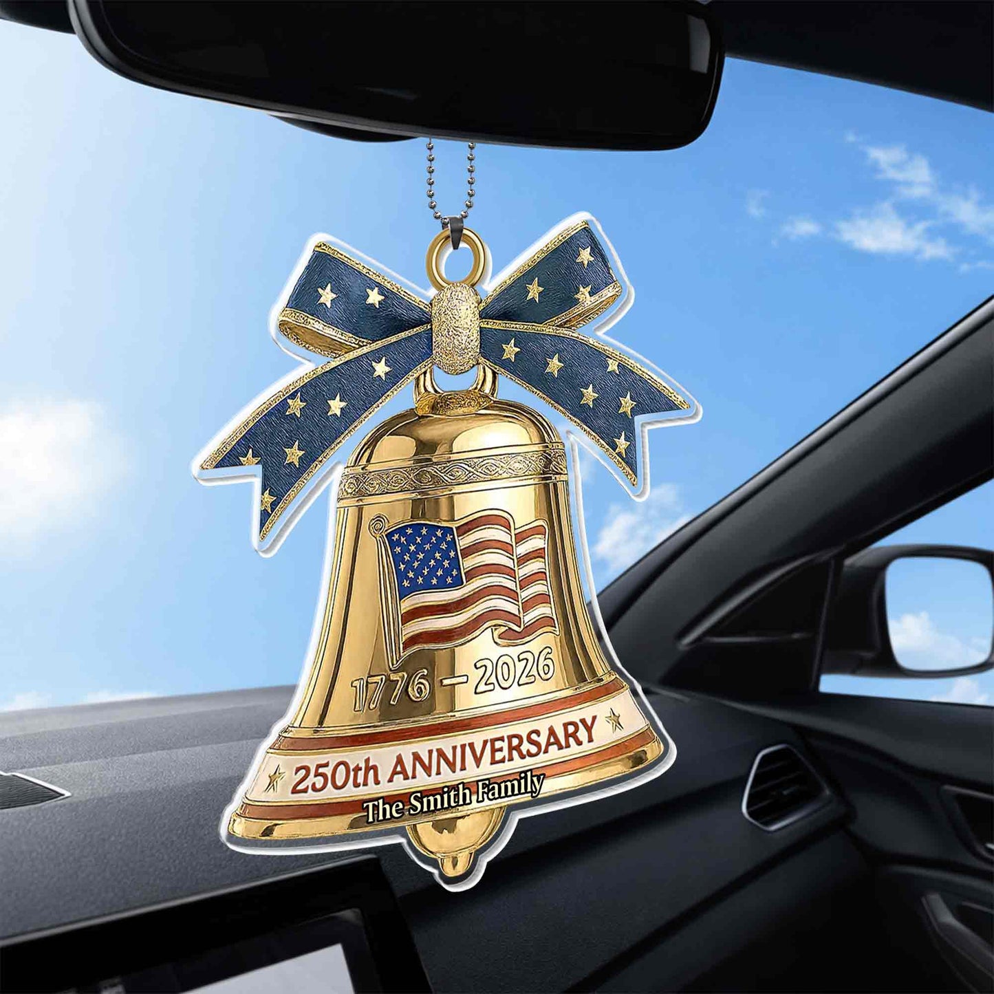 Anniversary Our Family Golden Bell With American Flag And Stars