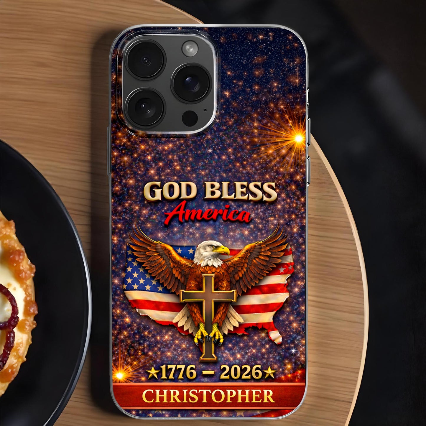 God Bless America Eagle and Cross - Personalized Clear Phone Case - INDE054_PHC