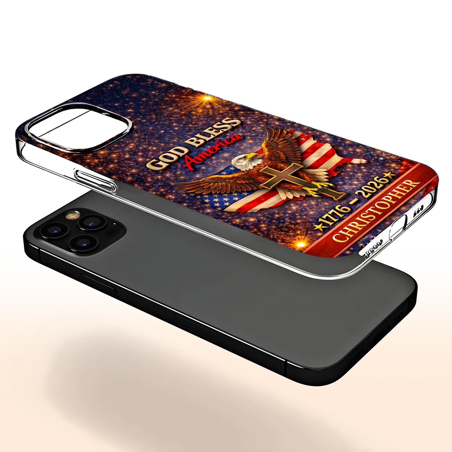 God Bless America Eagle and Cross - Personalized Clear Phone Case - INDE054_PHC