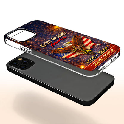 God Bless America Eagle and Cross - Personalized Clear Phone Case - INDE054_PHC