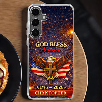God Bless America Eagle and Cross - Personalized Clear Phone Case - INDE054_PHC
