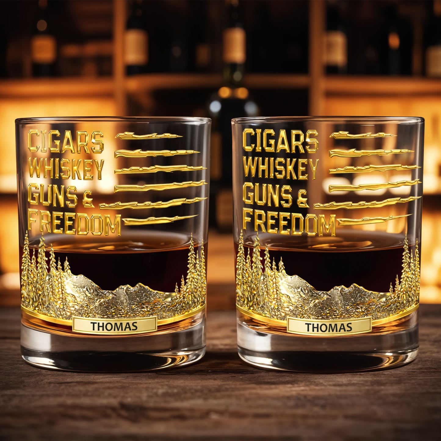 Cigars Whiskey Guns & Freedom Mountains And Pine Trees