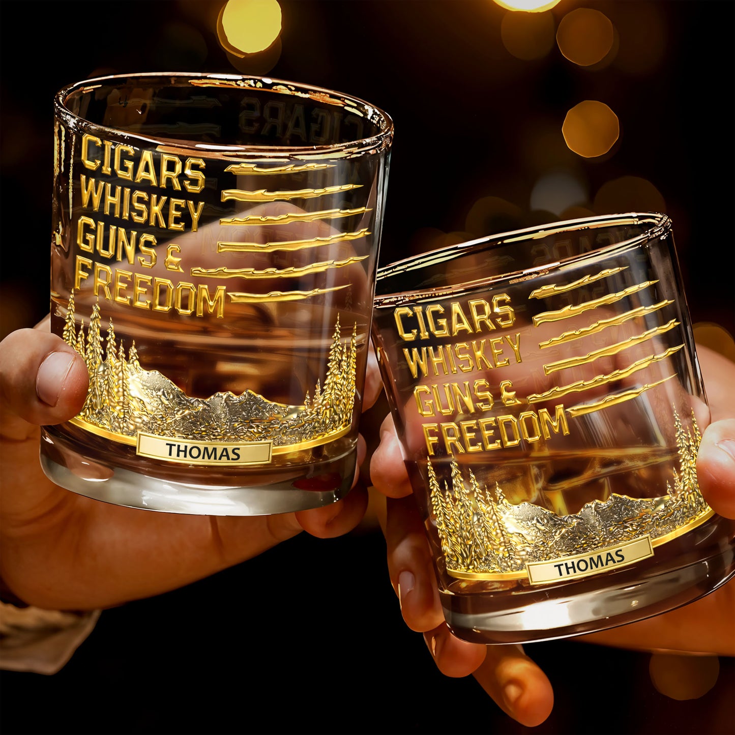 Cigars Whiskey Guns & Freedom Mountains And Pine Trees