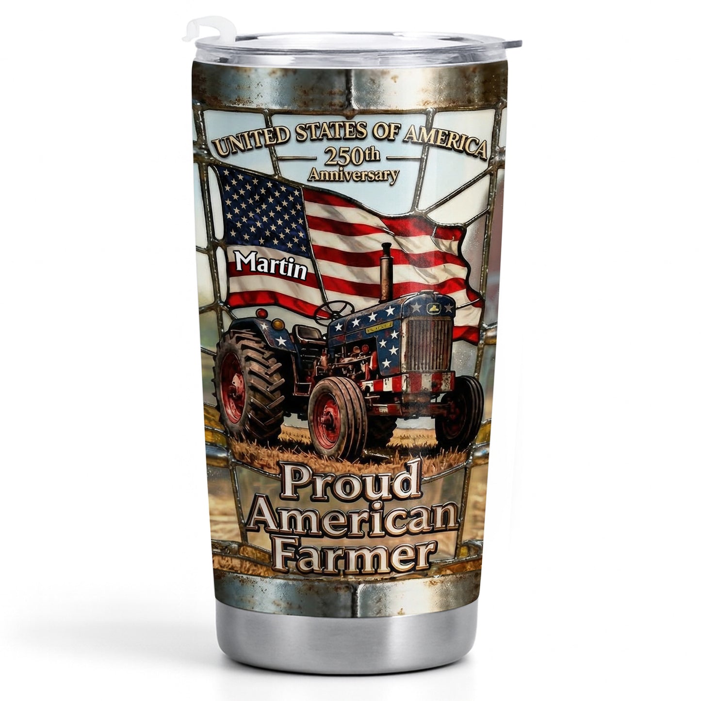 United States Of America Proud American Farmer Patriotic Tractor - Personalized Custom Stainless Steel Tumbler 20oz 30oz - INDE062_TB